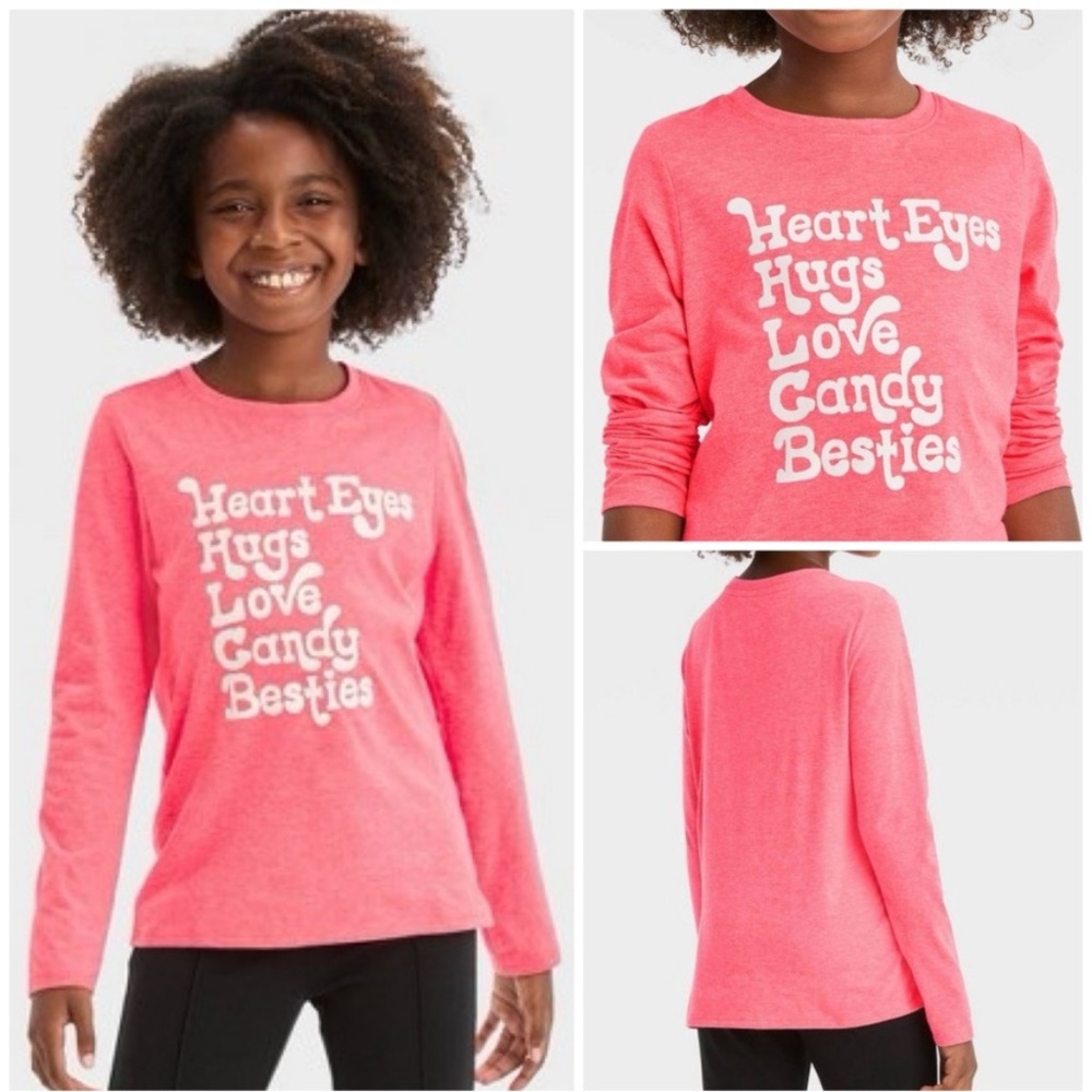 NWT! Cat & Jack Girls' Long Sleeve Heart Graphic T-Shirt